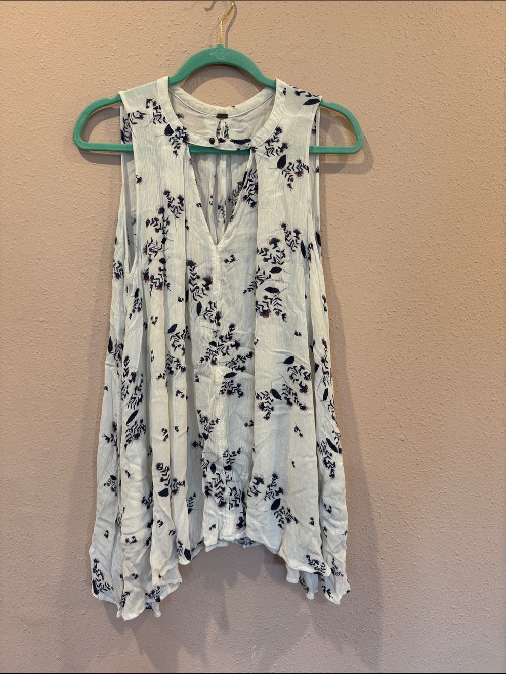 Free People Sleeveless White Floral Tunic